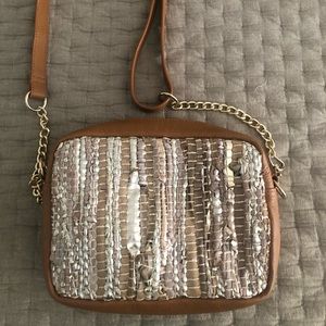 David Jeffery Leather/Recycled Hand-loomed Leather Crossbody Bag - New